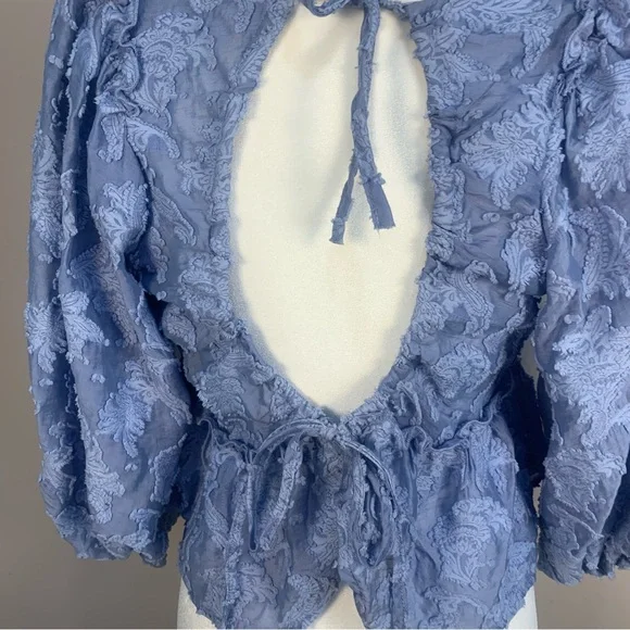 Free People Callie Balloon Sleeve Open Back Textured Blouse - Picture 13 of 16